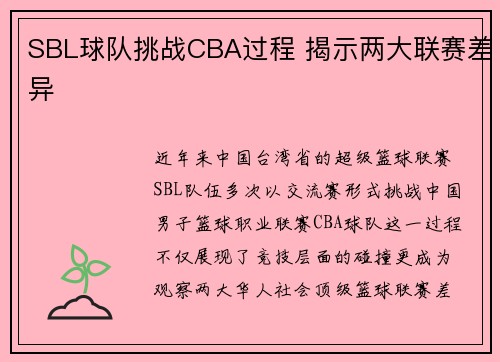 SBL球队挑战CBA过程 揭示两大联赛差异